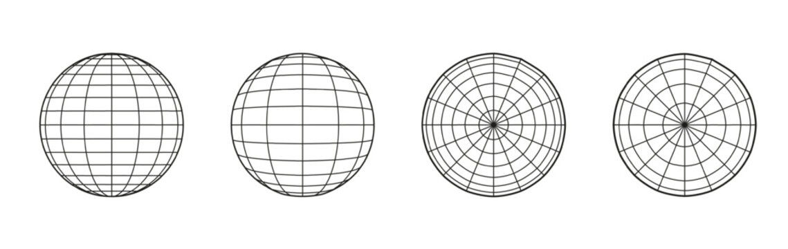 Earth sphere 3D wireframe with geometric grid structure PNG. Globe icon showing latitude lines and circular mesh for worldwide digital projects.