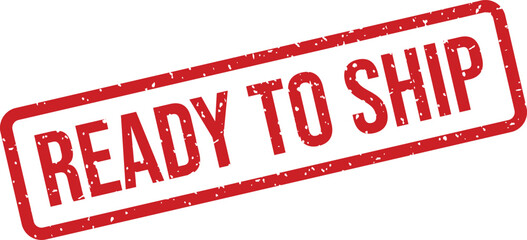 A distinctive red rectangular rubber stamp featuring READY TO SHIP text stands out on a crisp white surface © Design_a2z