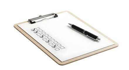 Checklist on Clipboard with Pen Isolated on White Background