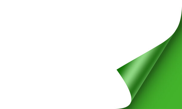 Realistic page curl effect green color on a transparent background.