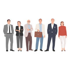 Fototapeta premium Group of diverse professional business people standing together, minimalist flat vector illustration of corporate office team
