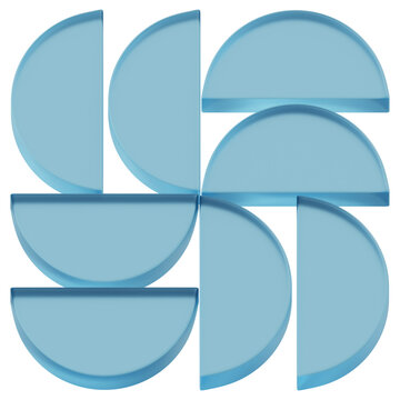 3D Blue Glass Semi Circle Grid Arrangement