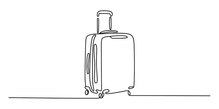 Continuous line drawing of a suitcase on wheels
