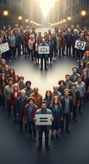 Fototapeta premium Diverse Group of People with Signs Representing Peace and Justice