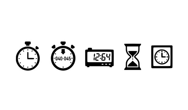 Black timer icons vector set stopwatch countdown flat clock symbols
