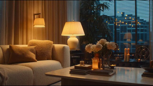 Interior showcasing modern European style with lighting and minimal furniture creating a sense of balance, clarity and quiet luxury.