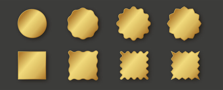 Luxury gold badge sticker with shiny foil texture and starburst shape. Premium circular seal icon for sale labels, price tags and promotions