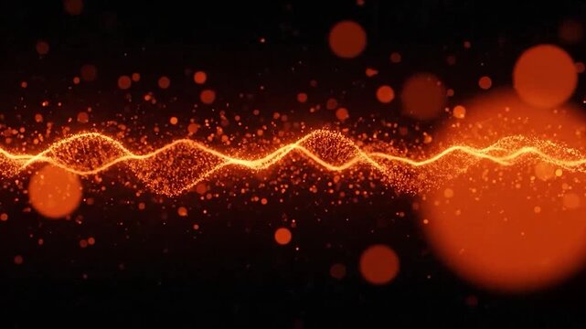 Abstract glowing orange wave of particles on a dark background