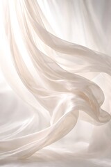 Obraz premium Delicate translucent fabric flows with graceful ethereal movement, creating a soft light texture background and expressing concepts of lightness, purity, and beauty
