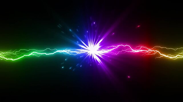カラフルな色のぶつかって火花を飛ばす雷のエフェクトの動画