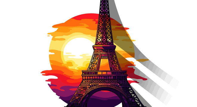 Eiffel Tower Paris France iconic landmark sunset illustration