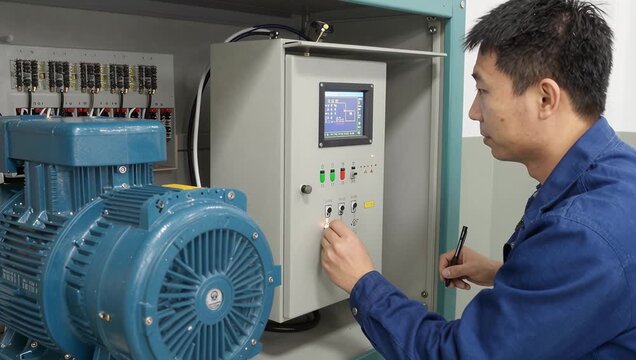 Technician Operating Control Panel in Industrial Setting