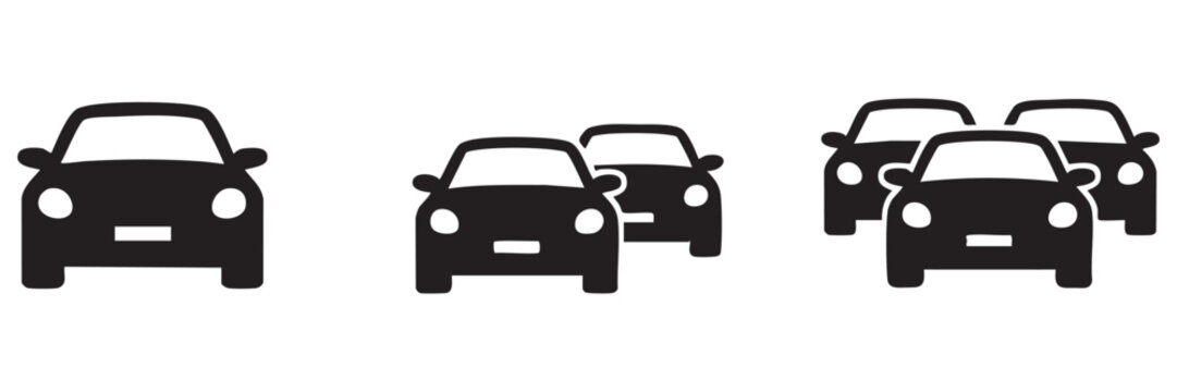 Three black car silhouettes facing forward for traffic concept