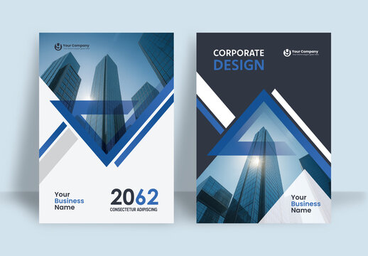 Business Report Cover Template &ndash; Blue and White Geometric Layout (A4)	
