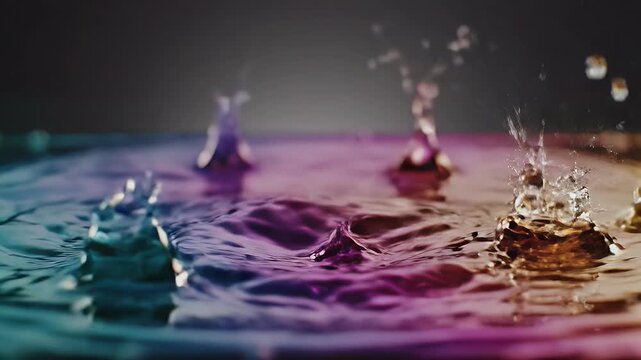 Abstract colorful water splash with droplets frozen in motion