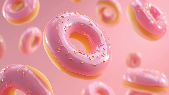 Donut sprinkle pink sweet dessert fantasy background flying donut icing sugar sprinkle creative