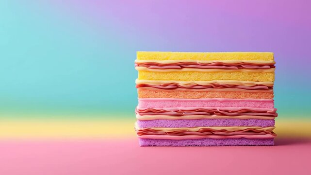 Colorful sponge stack pastel cleaning foam household background minimal style abstract kitchen decor