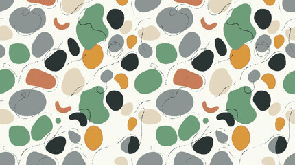 Fototapeta premium Vibrant organic shapes in green orange gray and black on white background abstract pattern