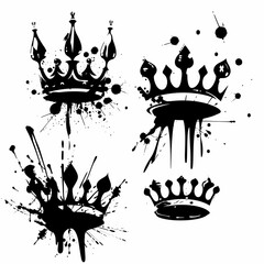Crown icon, king symbol, princess black sign, queen, royal emblem, royalty, minimal crown logo isolated