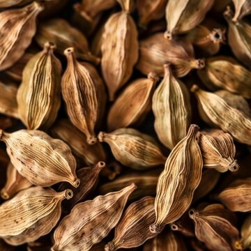 Cardamom texture, green cardamon seeds background, dry kardamon pattern, cardamum spice banner