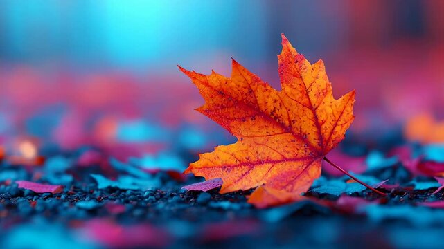 Fallen autumn leaf orange maple colorful foliage background macro nature dreamy mood