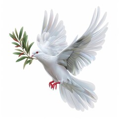 Fototapeta premium Peace dove icon, pigeons, twigs 3d realistic collection. Flying birds silhouettes on white