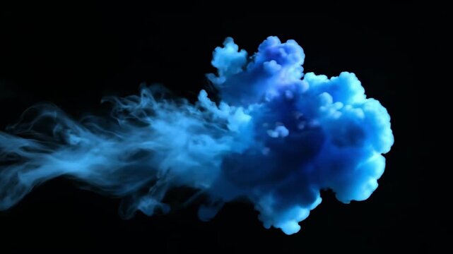 A vibrant blue smoke cloud against a stark black background creates a moody, ethereal feel, ideal for conveying mystery or a creative breakthrough in 