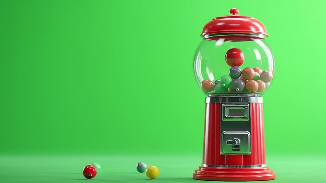 Gumball Machine with Colorful Candies on Green Background