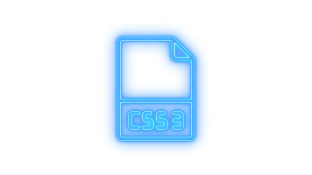 Glowing neon CSS3 file document icon isolated on transparent background. Web development. Programming language. Code styling. Website design.