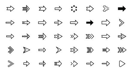 Naklejka premium A collection of various arrow icons pointing in different directions and shapes