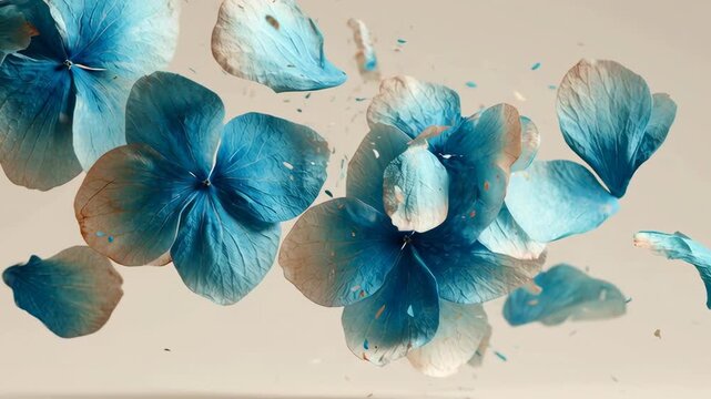 Blue petal flower abstract floating light explosion floral splash creative art background