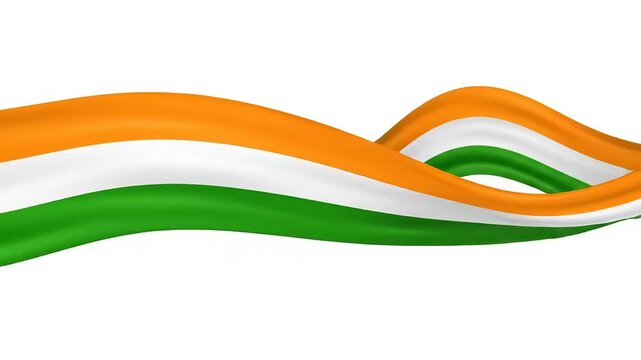 Ribbon Wavy Indian flag colors Saffron, white and green band dynamically flowing, symbolic vector, national holiday backdrop and patriotic template.