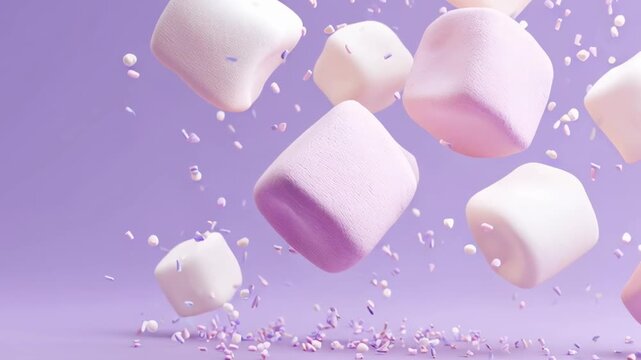 Marshmallow candy dessert pastel sweet sprinkle soft treat dynamic falling marshmallow candy float