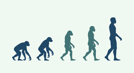 Obraz premium The Journey of Human Evolution Depicted Through Stages of Progression from Ape to Modern Man, Showcasing the Scientific Concept of Biological Evolution Over Time