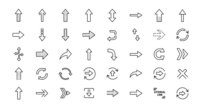 A diverse collection of hand-drawn arrows and directional symbols in various styles
