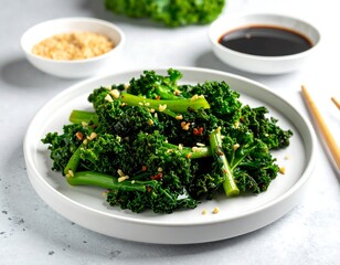 Fototapeta premium Sauteed kale with nuts and spices