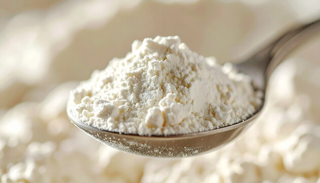 White powder supplement in a scoop, fine texture. Hydrolyzed collagen, health and wellness, dietary supplement, fitness nutrition