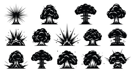 Various explosion shapes depicted in a striking black silhouette © IMkM00i76