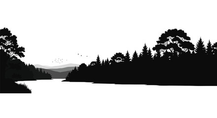 Tranquil forest landscape with a dark striking silhouette © IMkM00i76