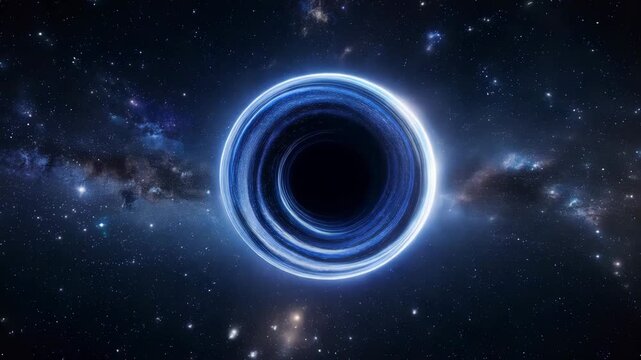 Glowing blue black hole in a starry night sky with celestial background