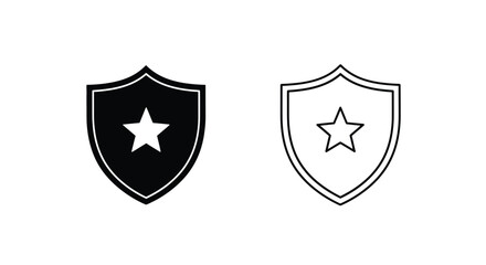 Two shield icons with a star solid black and outlined white versions