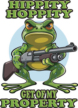 angry cartoon style frog holding shotgun