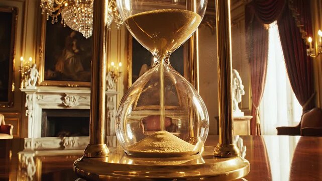 Grand room with hourglass measuring sand falling