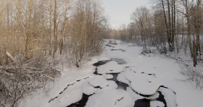 Winter landscape at Hanab&ouml;len rapids in sunny weather, Vantaa, Finland, Europe.
