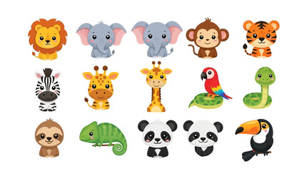 Fototapeta premium Set of cute cartoon jungle animals