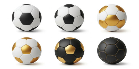 FootBall Set with Classic Black White and Luxury Gold Football Designs Collection for Sports Equipment Branding Tournament Promotion and Game Illustration