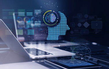 Plakat Work flow with intelligence system software for autonomous smart management.Agentic ai