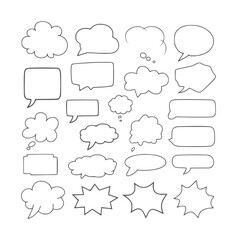 Fototapeta premium Collection of hand drawn black outline speech and thought bubbles cloud comic