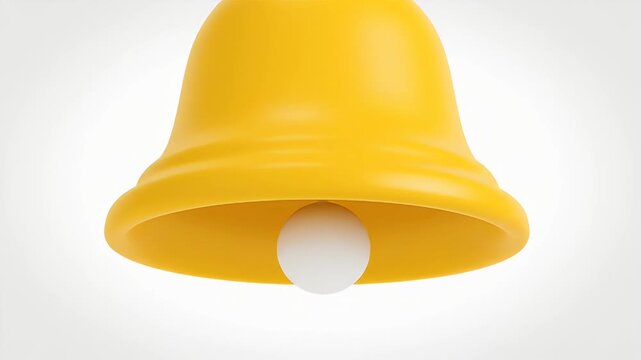 Bright yellow ringing bell on a white gradient background with clapper
