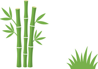 Naklejka premium Green Bamboo Plant and Grass Nature Element Set Isolated Vector Illustration